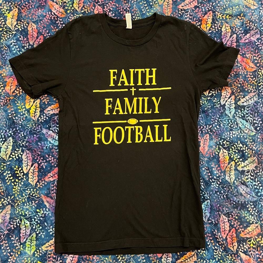 Priorities Tee Faith Family Football size small  unisex